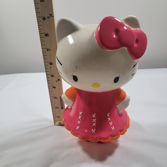 Hello Kitty Sanrio Ceramic Coin Bank 9" FAB 1978 2012 Pink Dress Bow Piggy - Picture 10 of 11